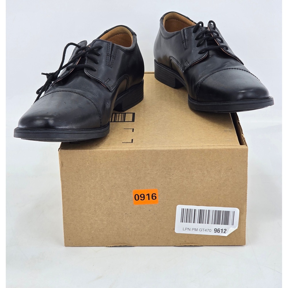Clarks Tilden Cap Oxford Mens 9.5 Black Leather Dress Shoes - Excellent